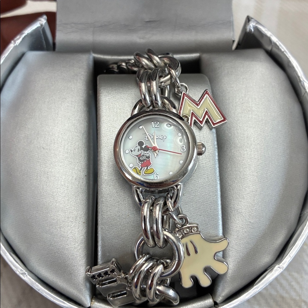 Disney Mickey Mouse Silver and Red Charm Watch